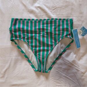 NWT Draper James high waist striped bikini bottom in pink and green size S